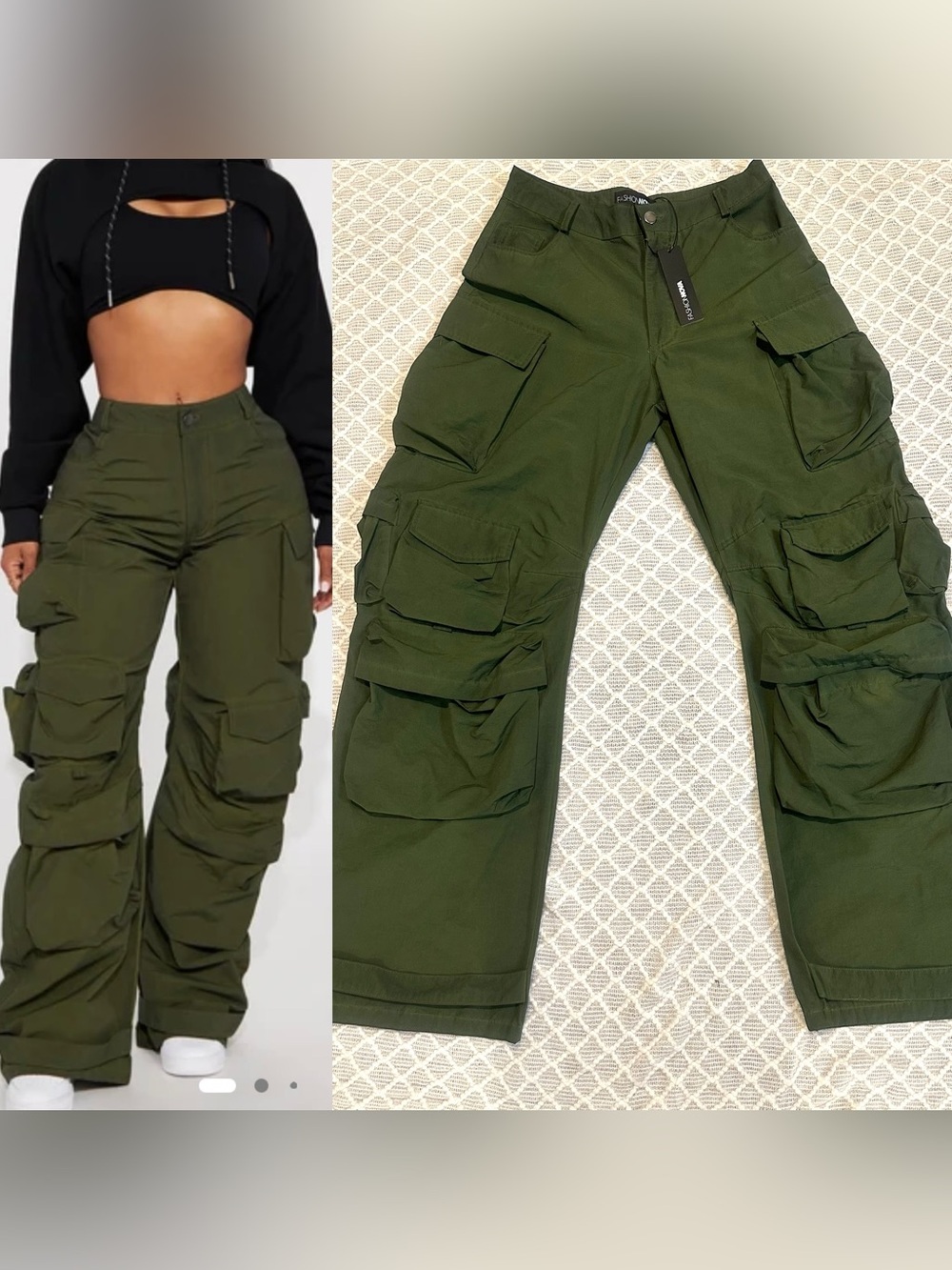 Fashion Nova Olive Green Wide Leg Cargo Pants